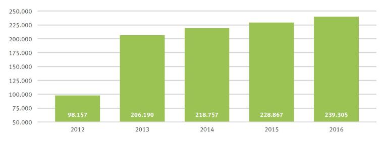 Entwicklung des elektronischen Bestandes 2012 bis 2016