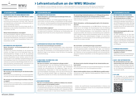 Wegweiser zum Lehramtsstudium an der WWU Münster