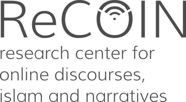 Logo des Projektes ReCoin: Schriftzug ReCoin und darunter steht research center for online discourses, islam and narratives