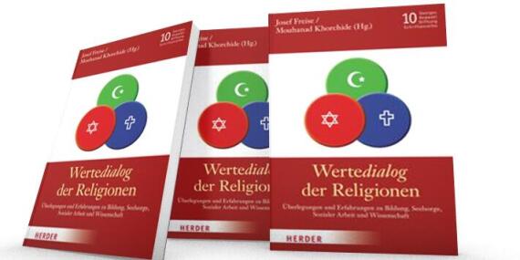 Drei Cover des Buches „Wertedialog der Religionen“