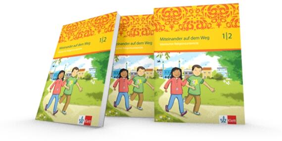 Drei Cover des Schulbuches „Miteinander auf dem Weg“