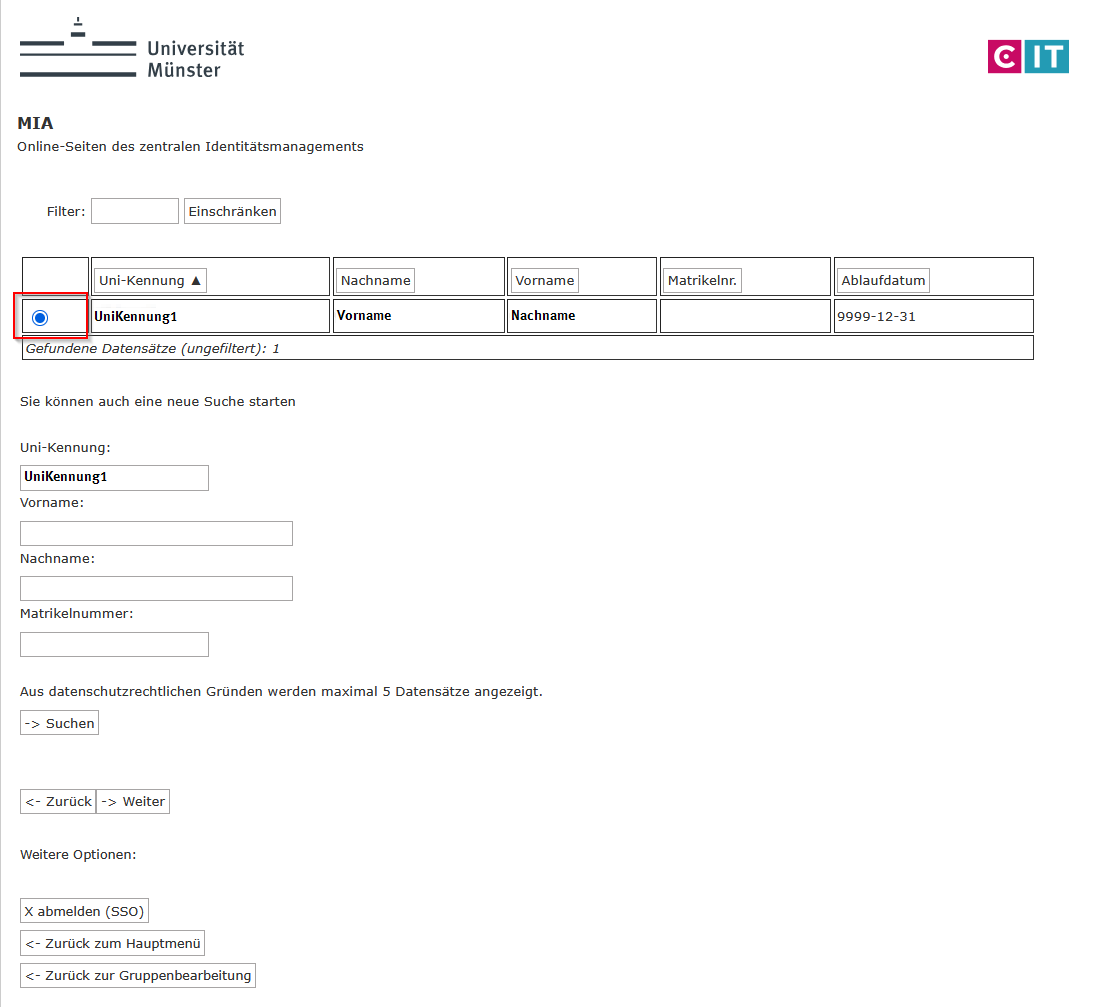 Datensatz auswählen