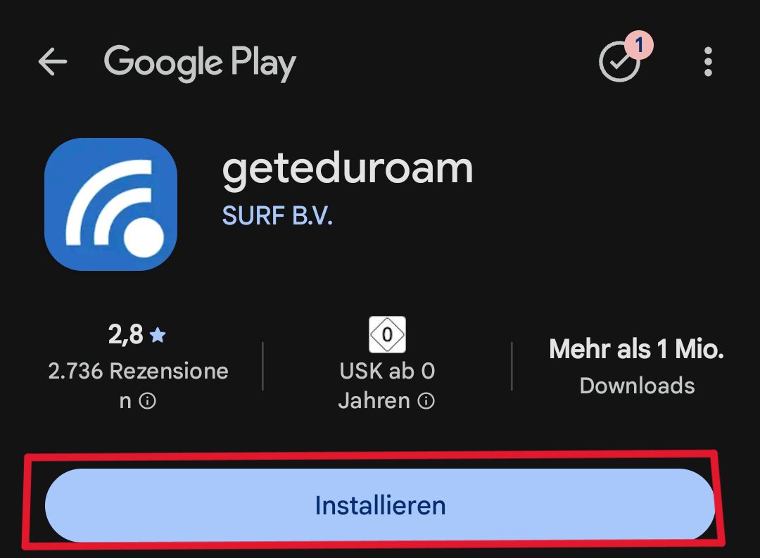 1. geteduroam App herunterladen
