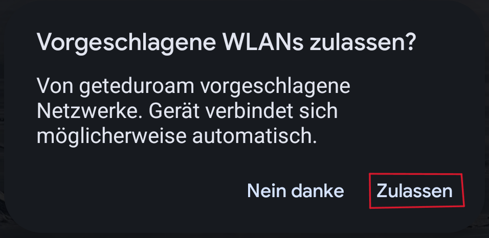 Vorgeschlagene WLANs zulassen
