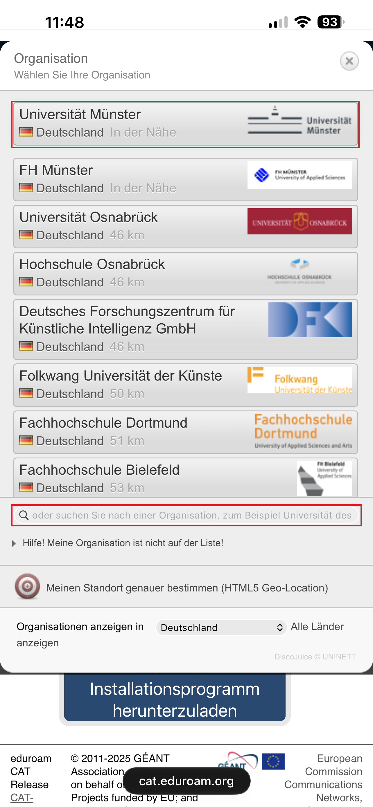 2. Organisation Auswählen