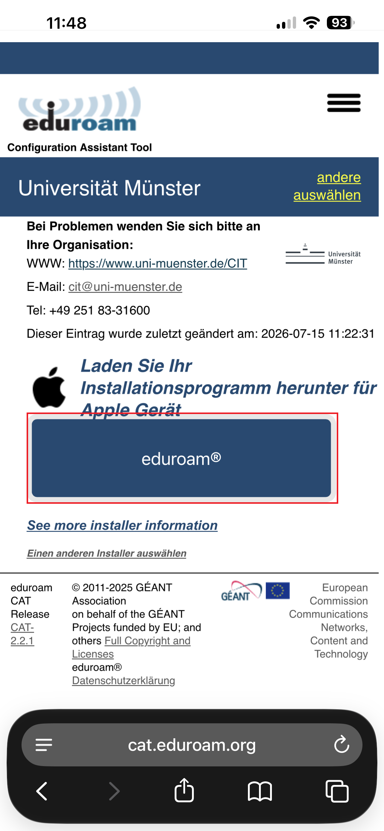 3. Eduroam auswählen