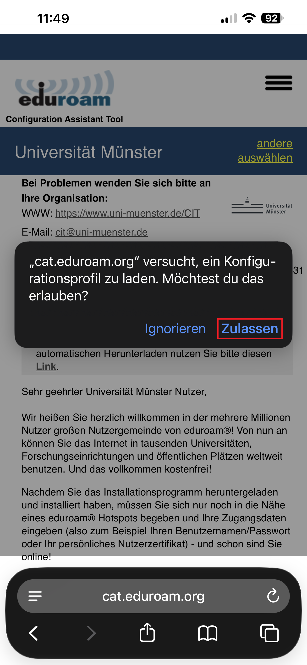 4. Download Zulassen