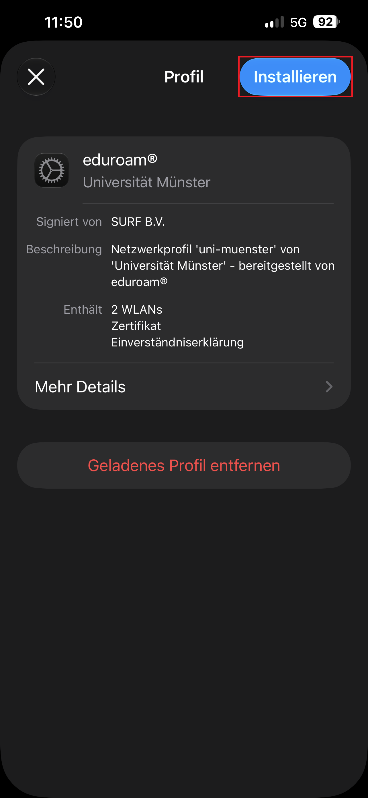 7. Profil Installieren