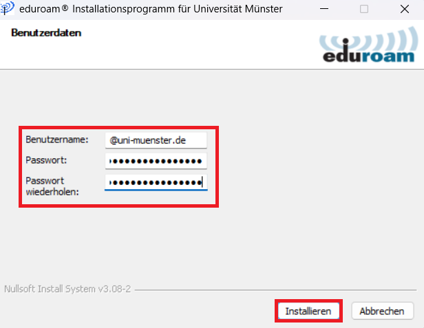 7. Benutzerdaten eintragen