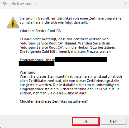 8. Sicherheitswarnung bestätigen