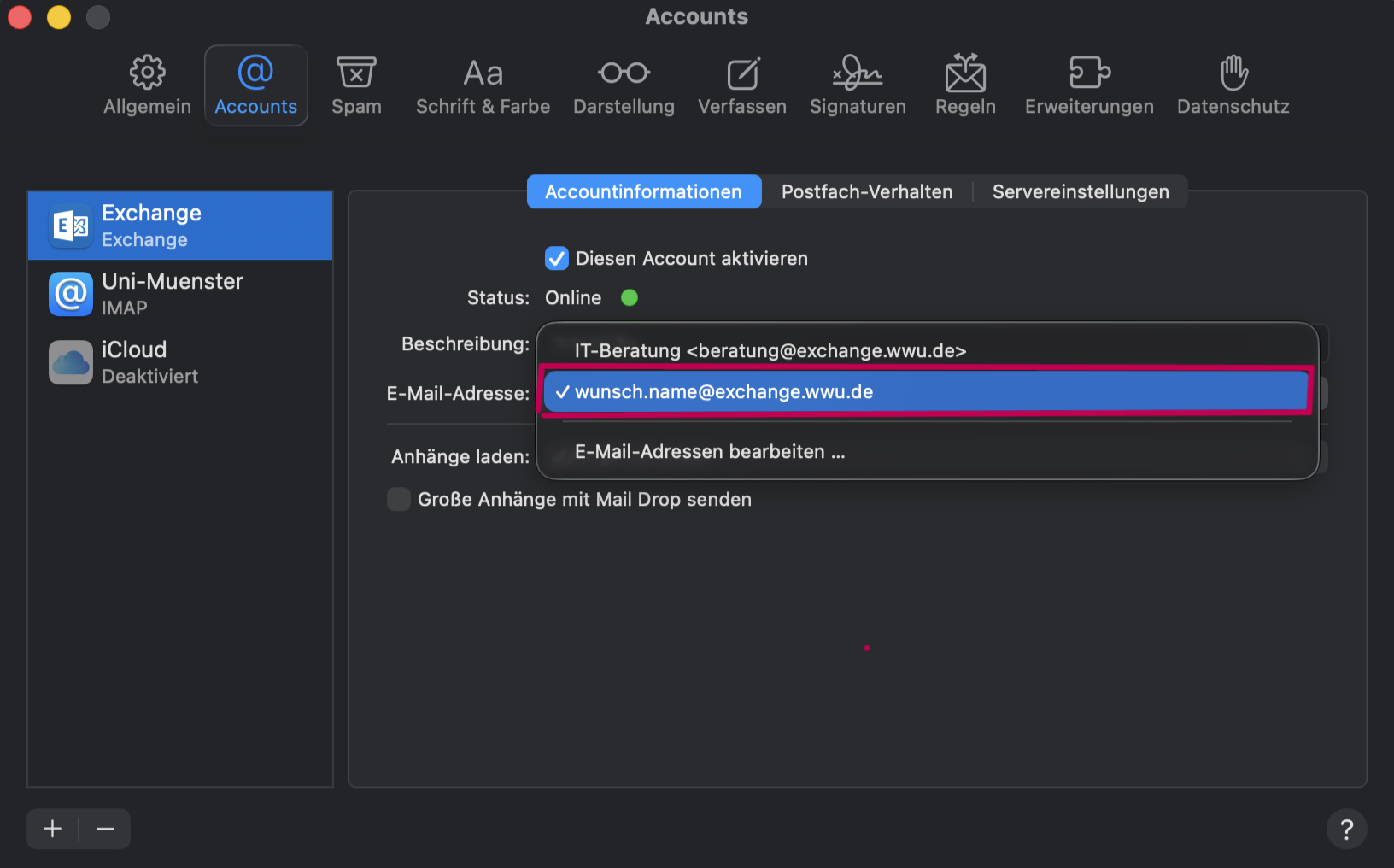10. E-Mail-Adresse mit Wunschnamen auswählen