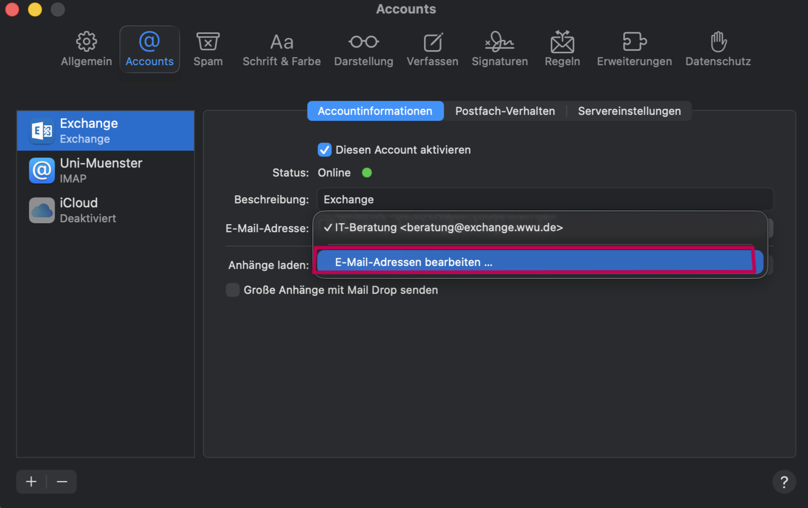 8. E-Mail-Adresse bearbeiten