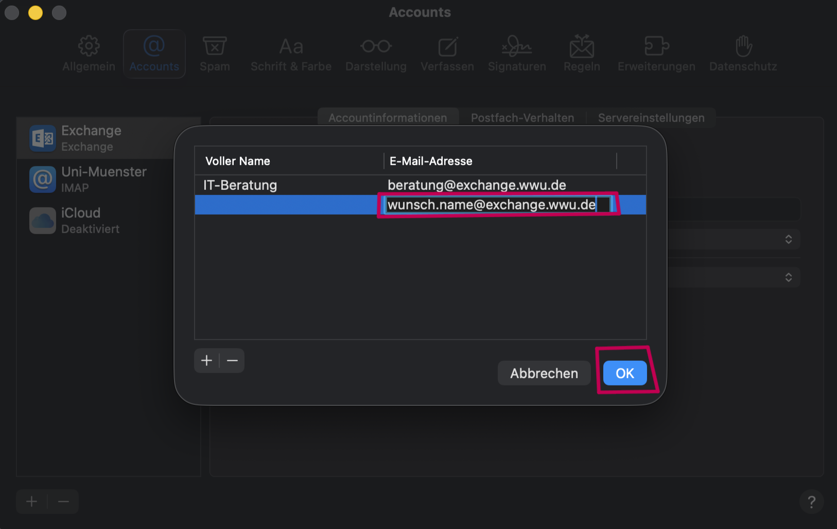9. E-Mail mit Wunschnamen hinzufügen