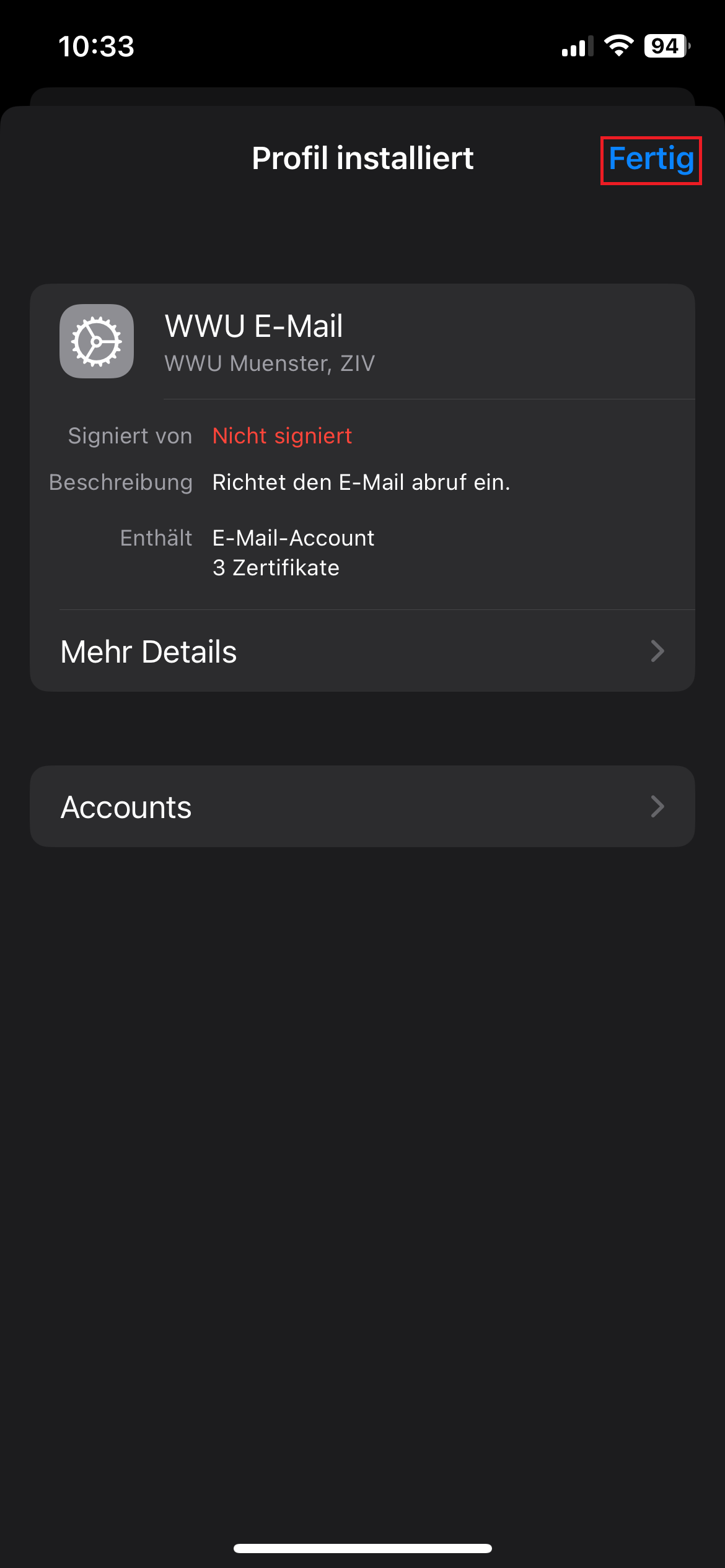 11. Einrichtung abschließen