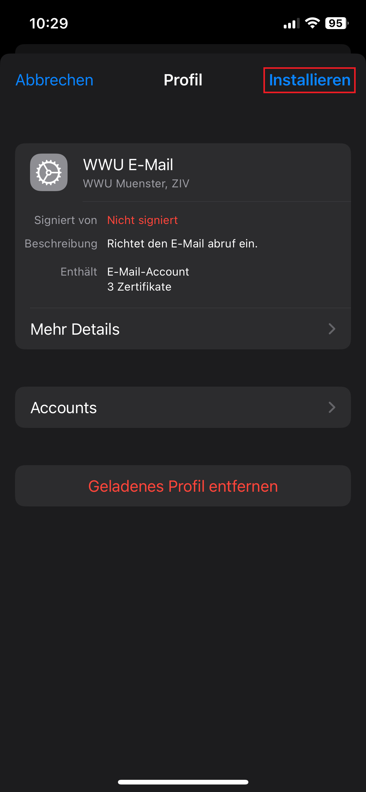 2. Profil installieren
