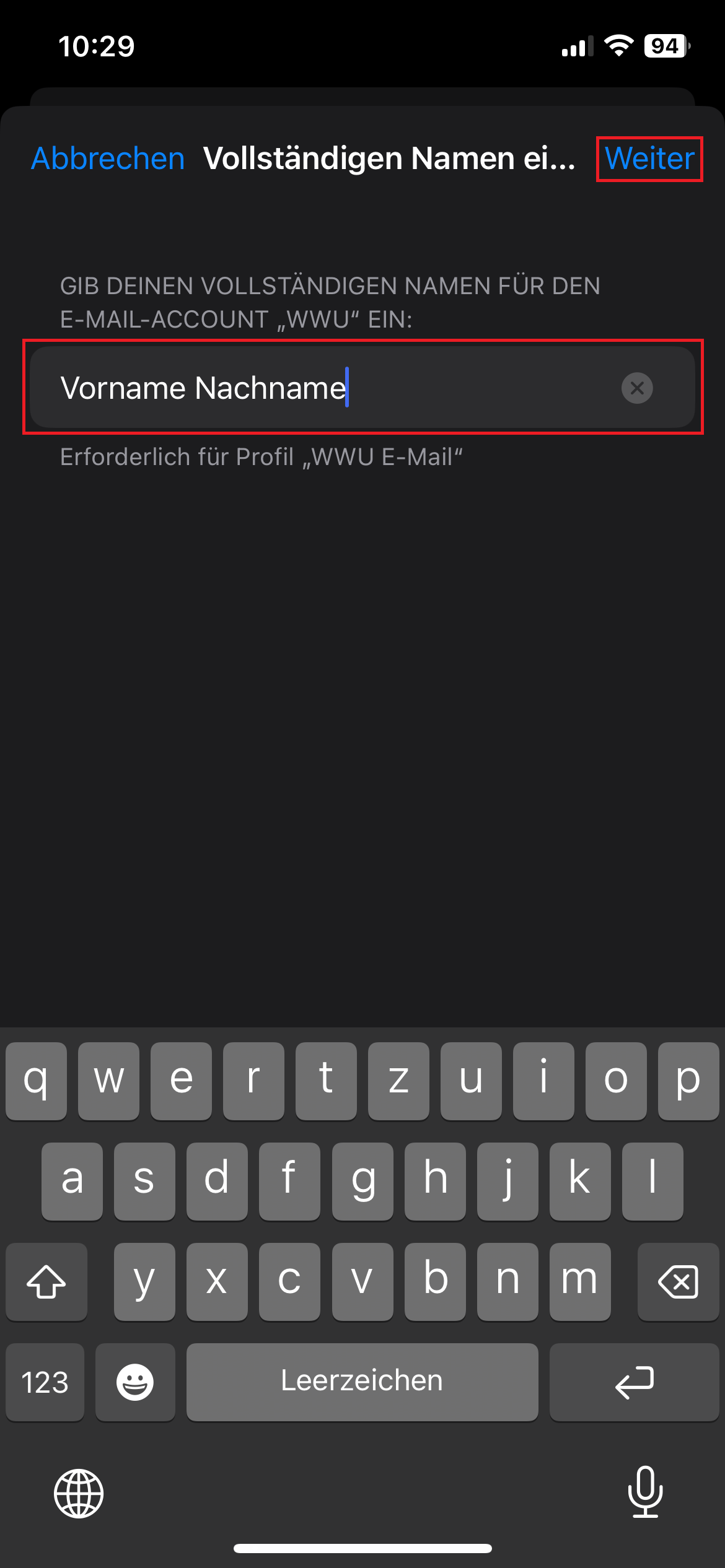 6. Vollständigen Namen eingeben