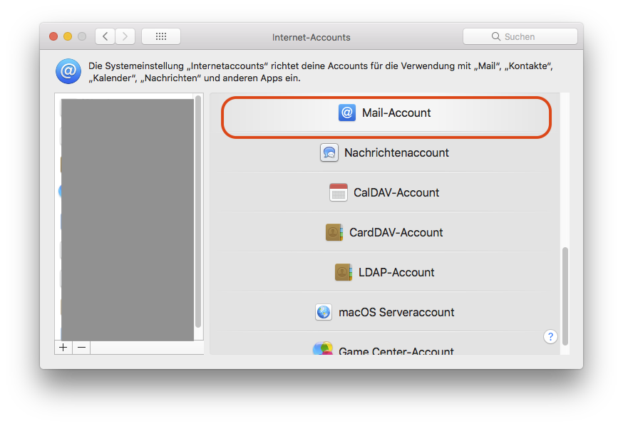 2. Select Mail Account