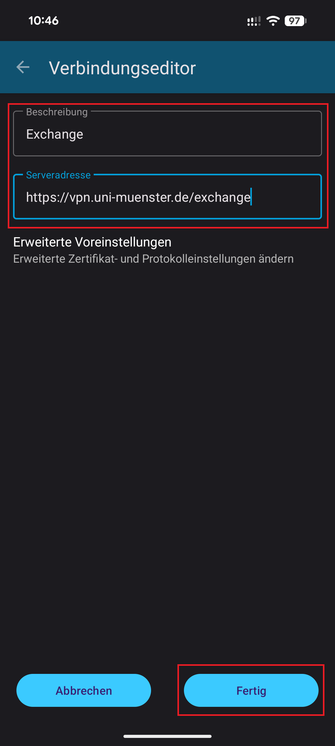 3. Server eingeben