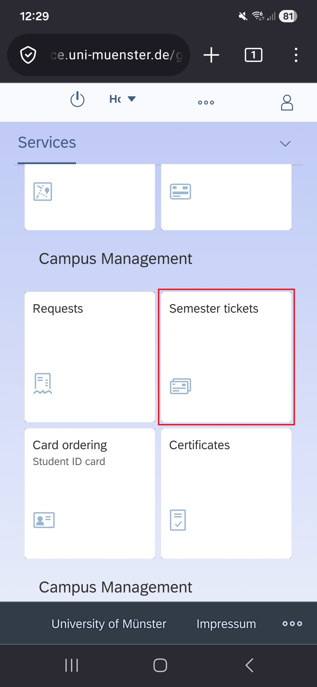 1. Open "Semester tickets” tile.
