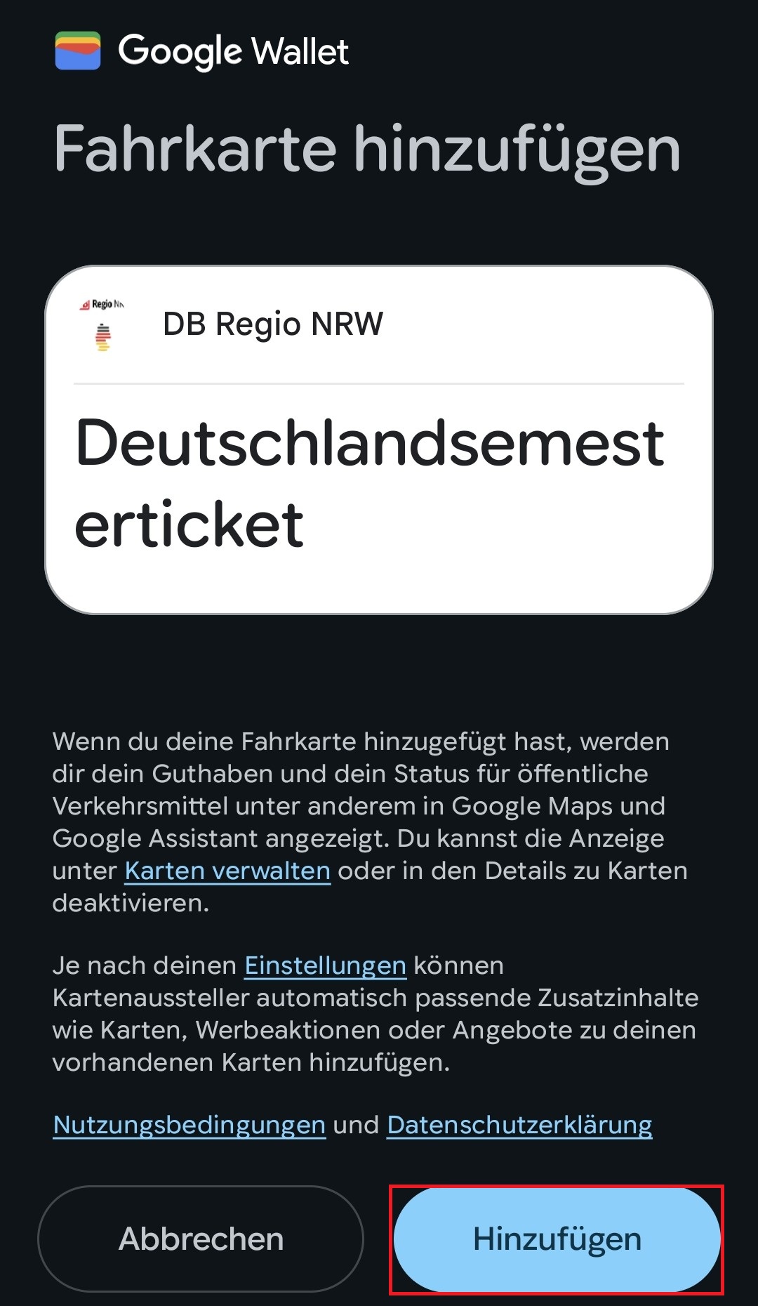 3. Hinzufügen zu Google Wallet