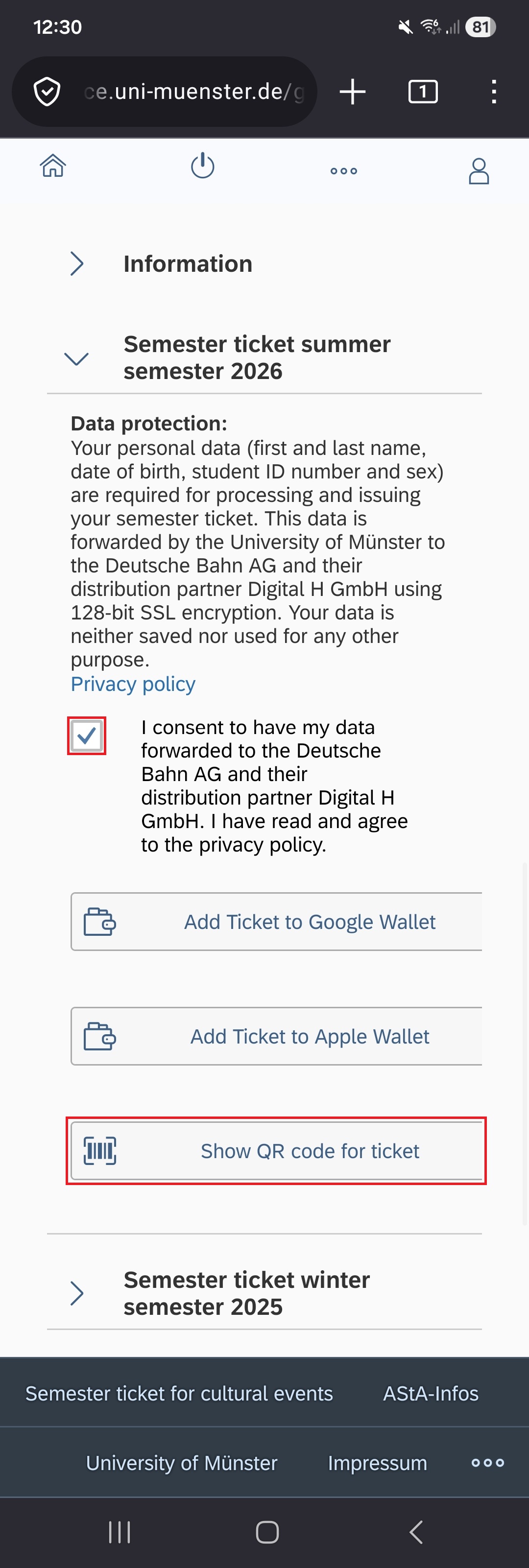 3. Privacy policy and show QR-Code