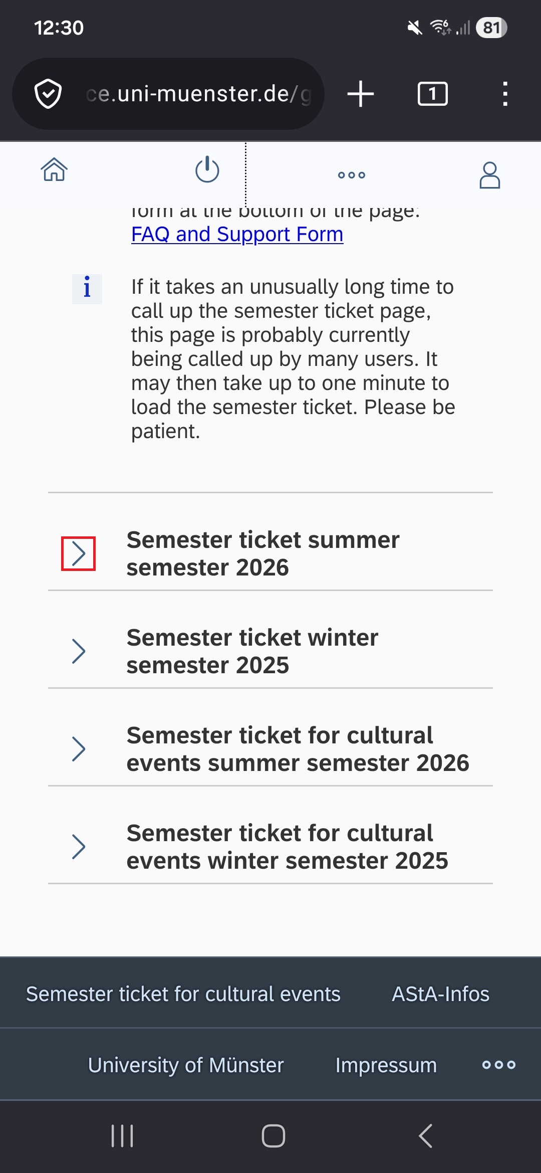 2. Current semester ticket