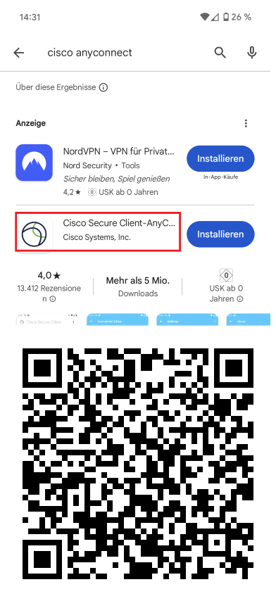 1. Herunterladen der AnyConnect App