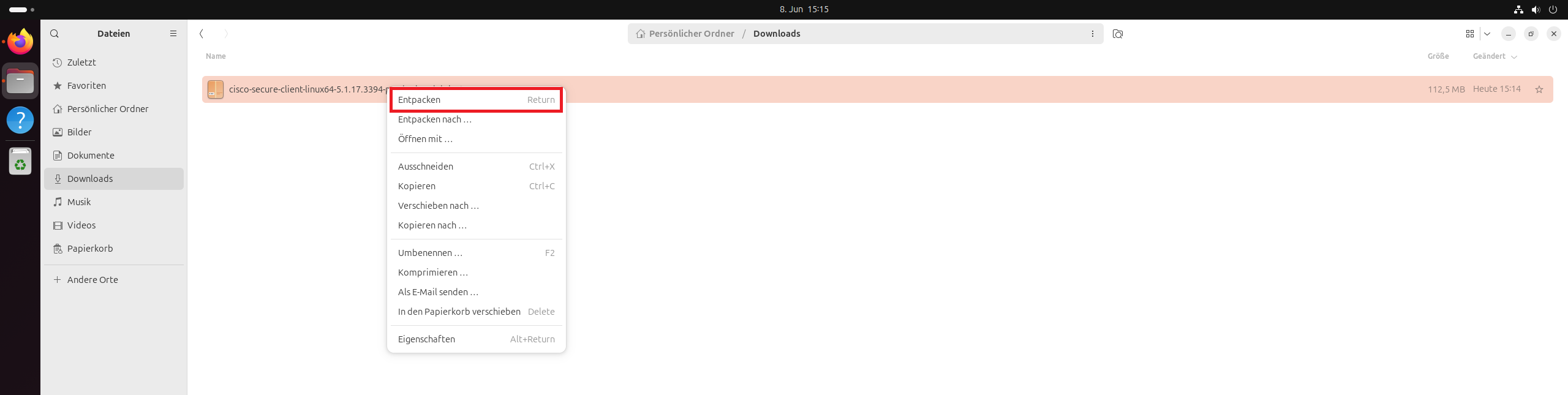 3) Entpacken des Ordners