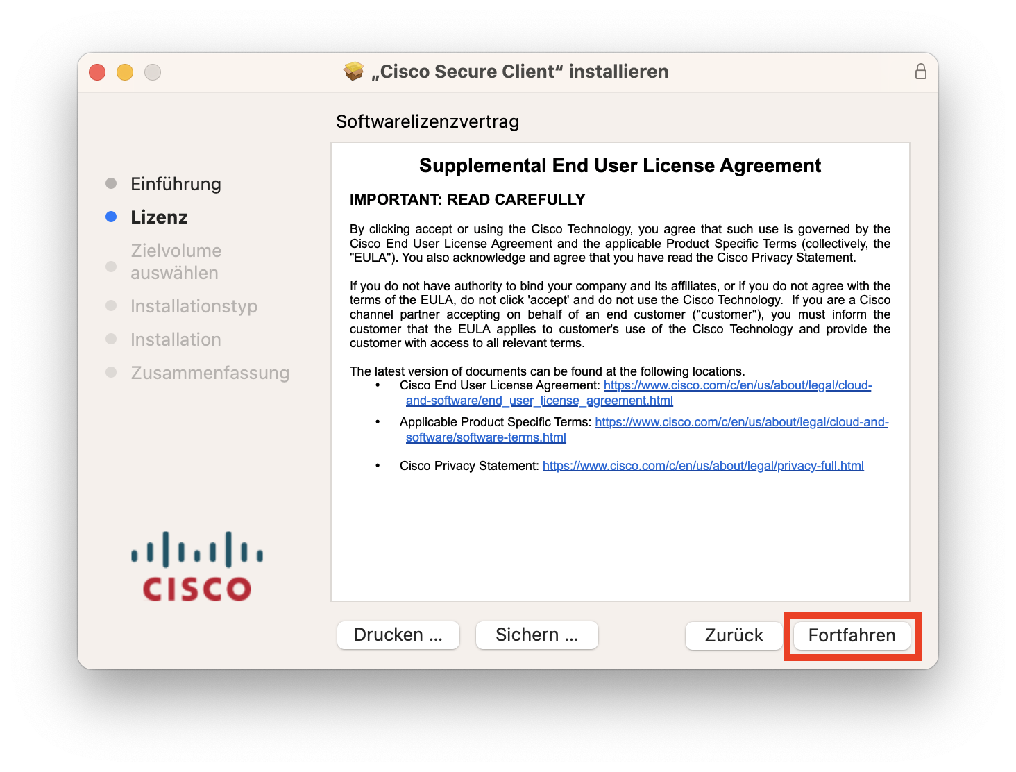 5. Accepting the License Agreement
