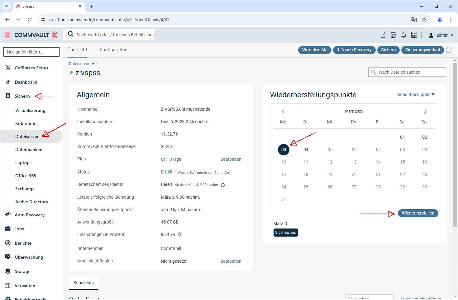 1. Auswahl des Clients