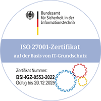Button: ISO 27001-Zertifikat auf der Basis von IT-Grundschutz