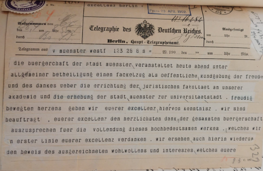 Telegramm des Bürgermeisters als den Kultusminister.