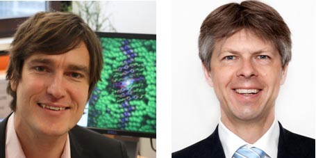 Prof. Dr. Nikos Doltsinis (l.) und Prof. Dr. Michael Klasen<address>© WWU / privat</address>
