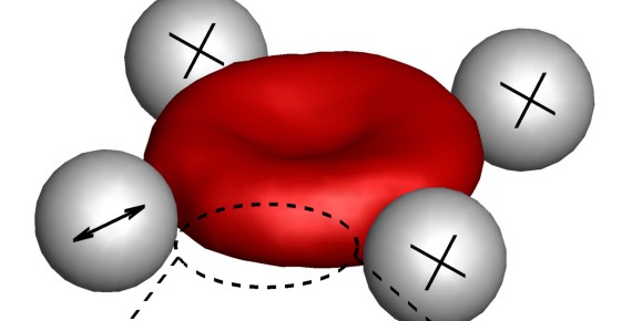 In experiments and computer simulations, researchers repeatedly deformed red blood cells, let them “wriggle” and then analysed their behaviour. Three tiny spheres hold the cells in place during the process, while the movements of the cell membrane are measured with the help of a fourth sphere. The “wrapper” of the blood cell consists of a lipid double layer and a cytoskeleton; active forces, produced for example by an ion pump, move the membrane (red arrows) and fluids (green arrows) locally in opposite directions.<address>&copy; Forschungszentrum Jülich</address>