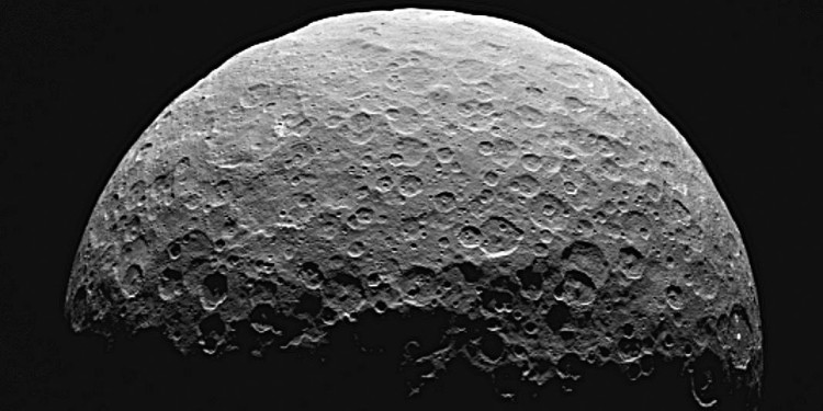 This image from NASA&#039;s Dawn spacecraft shows northern terrain on the sunlit side of Ceres. Ceres is approximately 950 kilometers across.<address>© NASA/JPL-Caltech/UCLA/MPS/DLR/IDA</address>