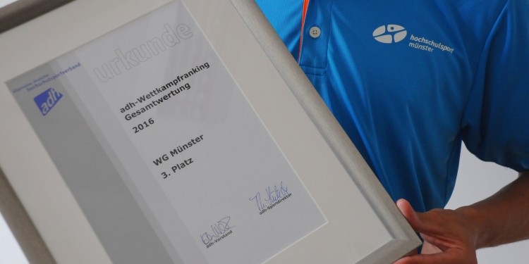 Urkunde für den dritten Platz im adh-Wettkampfranking<address>&copy; Hochschulsport Münster</address>