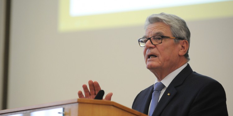 Joachim Gauck beim Besuch der WWU 2013.<address>&copy; WWU - Peter Grewer</address>