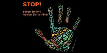 Plakat "Stop! Sehen Sie hin! melden Sie Vorfälle!"<address>© WWU / Büro für Gleichstellung</address>
