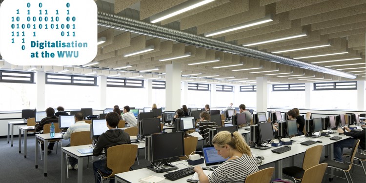 Researching literature at Münster University Library. Digitalisation and the Internet are bringing about numerous changes for universities.<address>© WWU/Julia Holtkötter</address>