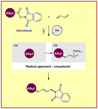 Chemical illustration of the new method to produce π-allylpalladium complexes by radical chemistry<address>© Frank Glorius</address>