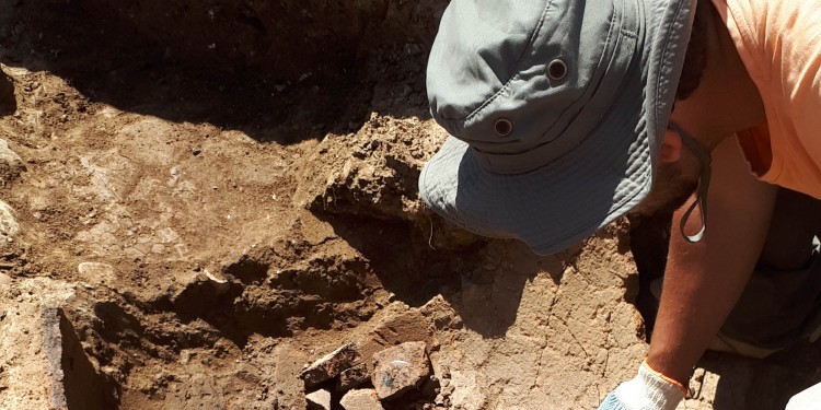 Ausgrabungen im Nordirak: Die Archäologen versuchen anhand der Reste in einem Gefäßboden herauszufinden, was die Menschen dort einst aufbewahrten.<address>© WWU - Florian Janoscha Kreppner</address>