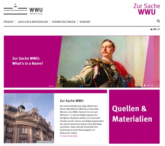 Auf der Internetseite "Zur Sache WWU" informiert die Universität über die Namensdebatte.<address>© WWU - CC0</address>