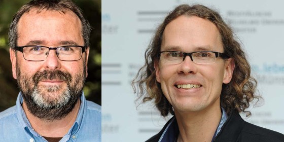 Prof. Dr. Oliver Krüger ist seit 2018 Sprecher des SFB/Transregio, Co-Sprecher ist Prof. Dr. Joachim Kurtz (v. l.)<address>© Universität Bielefeld / WWU - Peter Grewer</address>