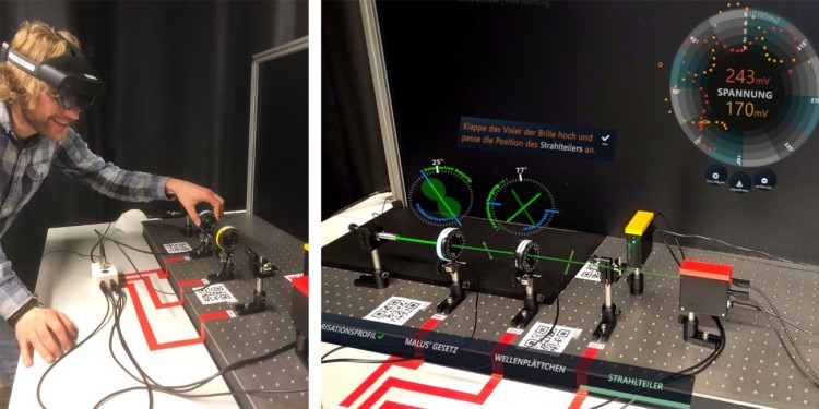 Lernen mit neuester Technologie: Das Institut für Didaktik der Physik bietet "Mixed-Reality"-Experimente zum Thema Optik an.<address>&copy; WWU - Schlummer</address>