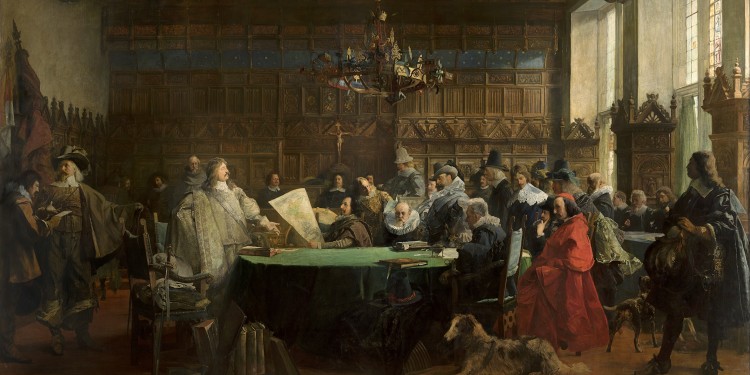 Peace negotiations in the town hall of Münster in 1648 (painting by Fritz Grotemeyer).<address>© Stadtmuseum Münster</address>