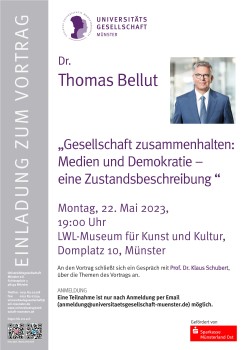 Plakat zum Vortrag von Dr. Thomas Bellut<address>© Universitätsgesellschaft Münster e. V.</address>