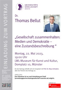 Plakat zum Vortrag von Dr. Thomas Bellut<address>&copy; Universitätsgesellschaft Münster e. V.</address>