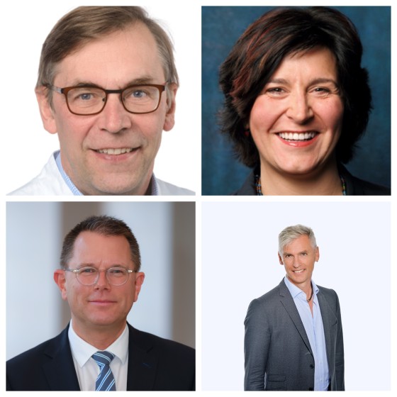 Prof. Dr. Hermann-Joseph Pavenstädt, Sonja Groneweg, Detlef Isermann und Prof. Dr. Hinnerk Wißmann (im Uhrzeigersinn).<address>&copy; UKM, Rotary, Dermasence, Michael C Möller</address>