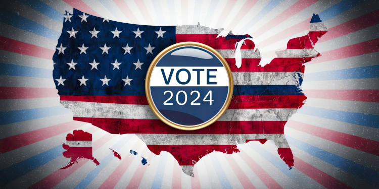 Symbolfoto "Vote 2024" mit US-amerikanischer Flagge.<address>&copy; JuLady_studio - stock.adobe.com</address>