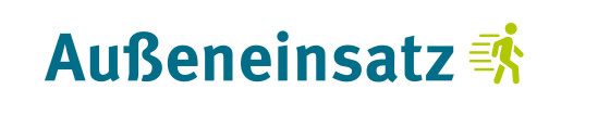 Logo der Serie mit dem Schriftzug „Außeneinsatz“ und einer Figur, deren Bewegung stilisiert dargestellt ist.<address>© Uni MS - Linus Peikenkamp</address>